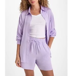 Express Lilac Purple Satin Boyfriend Portofino Shirt Size Medium